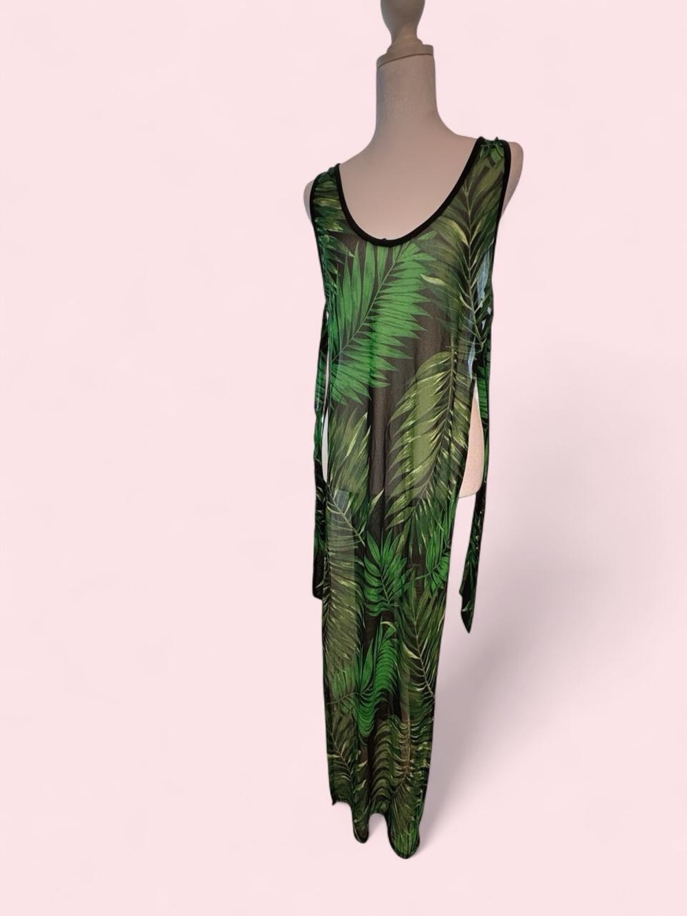 Green Palm-Print Sheer Swim Cover-Up Dress - Women Swim